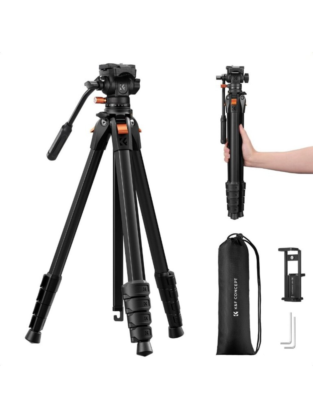 73” Professional Camera Tripod with Fluid Head for Photography & Video